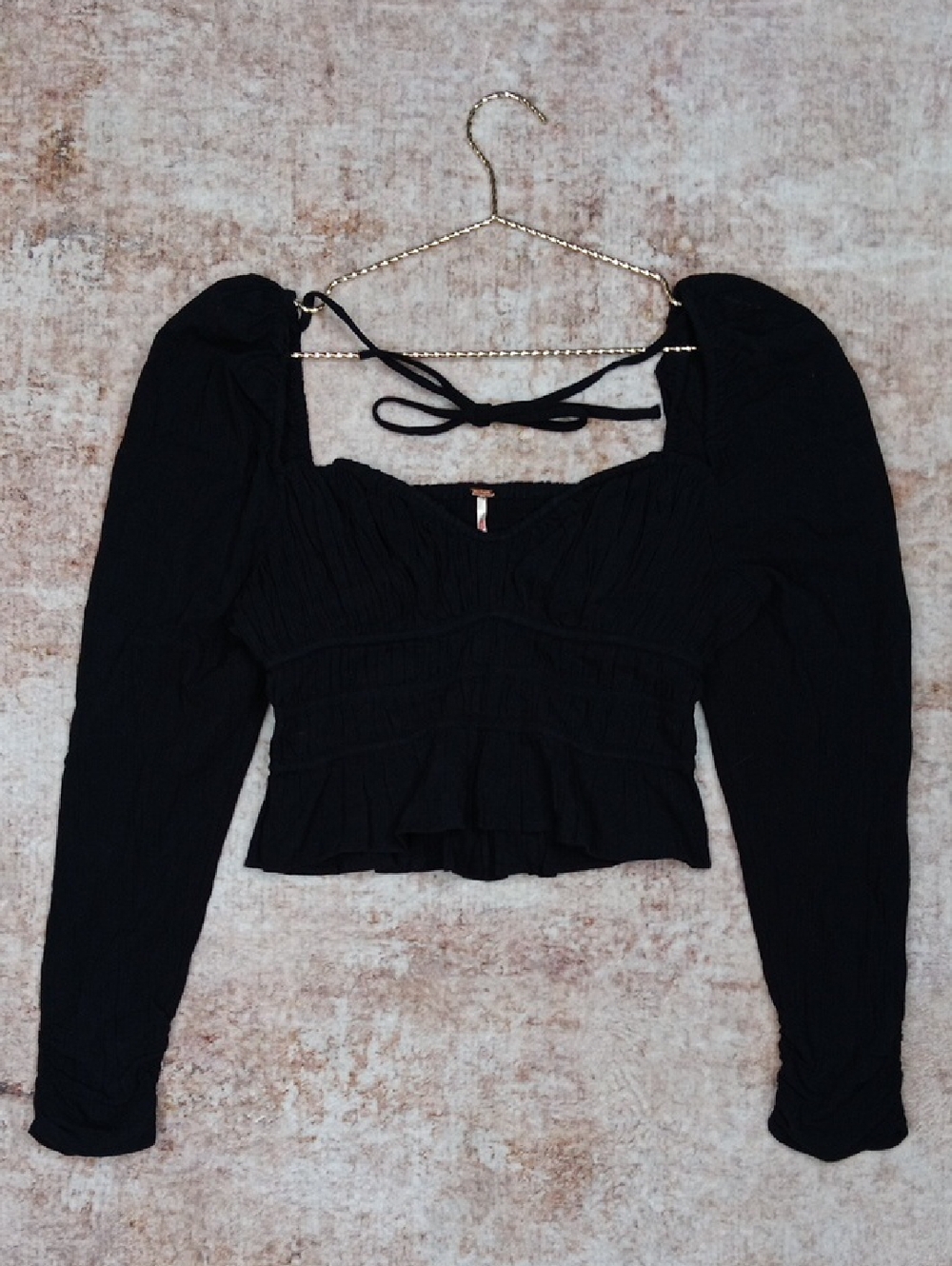 Free People Aurora Black Crop Long Sleeve Top